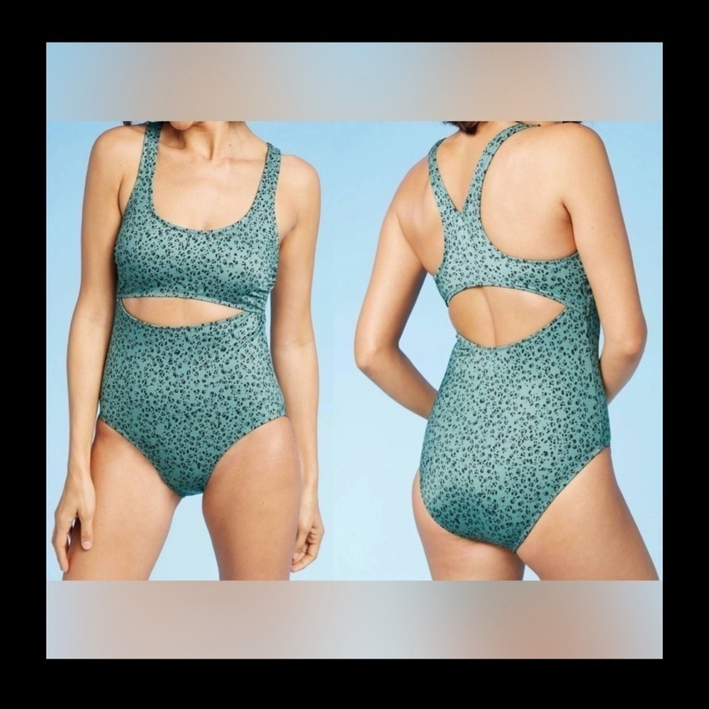 All in Motion Animal Print One-Piece Swimsuit Cut-Out Racerback Size S
